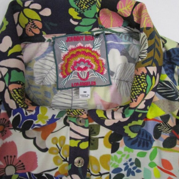 Collar Jersey Bamboo Knit Patchwork Floral Pearl Buttons - Picture 6 of 9